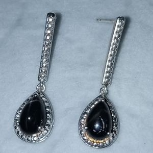 Black stone sterling silver earrings
